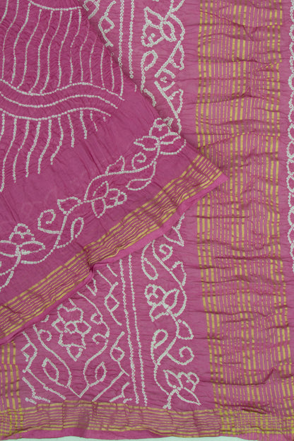 Chanderi Cotton Bandhani Pink Saree