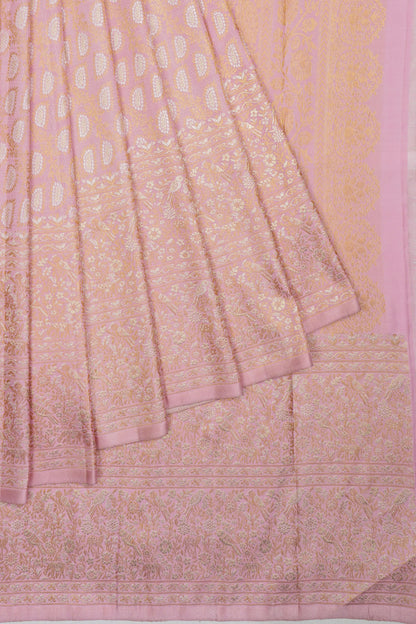 Kanchipuram Silk Jaal Baby Pink Saree