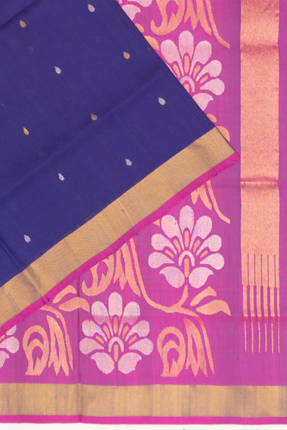 Uppada Silk Butta Blue Saree With Jamdani Pallu