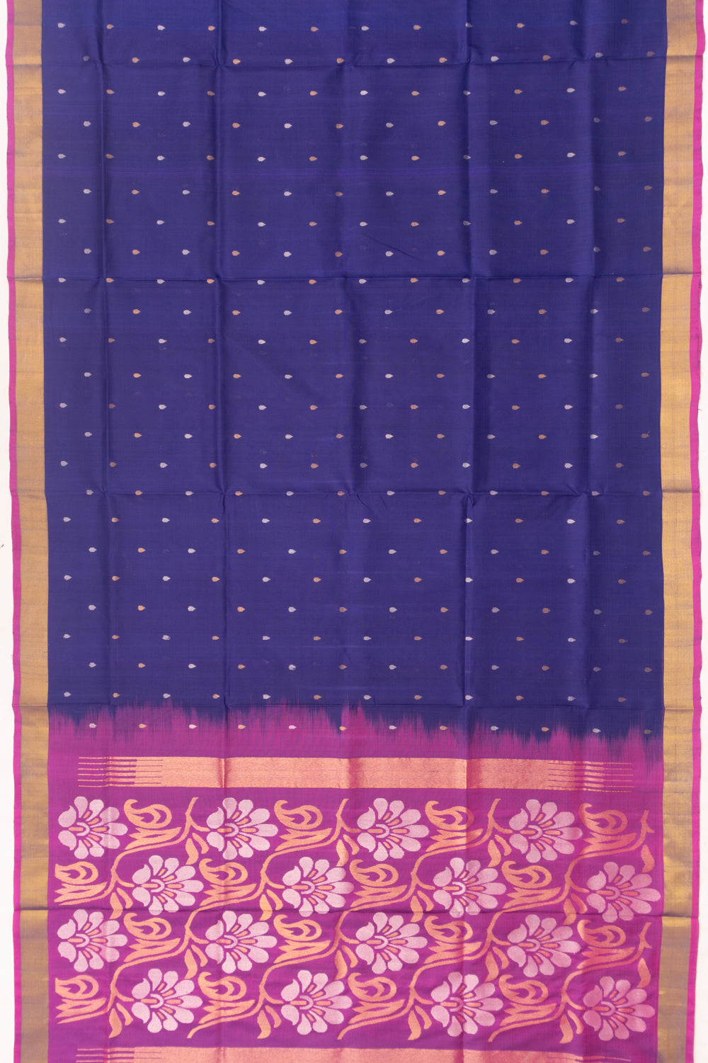 Uppada Silk Butta Blue Saree With Jamdani Pallu