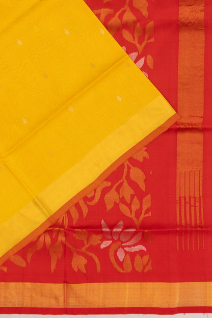 Uppada Silk Butta Yellow Saree With Jamdani Pallu