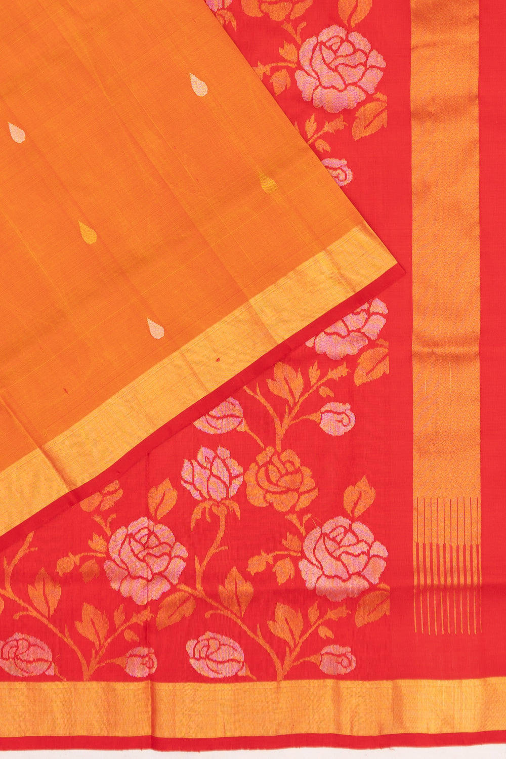 Uppada Silk Butta Orange Saree With Jamdani Pallu