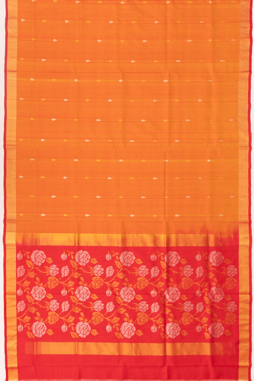 Uppada Silk Butta Orange Saree With Jamdani Pallu