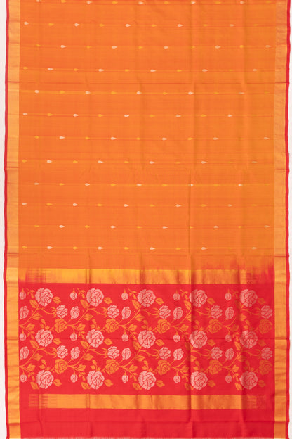 Uppada Silk Butta Orange Saree With Jamdani Pallu