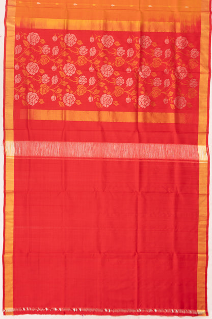 Uppada Silk Butta Orange Saree With Jamdani Pallu