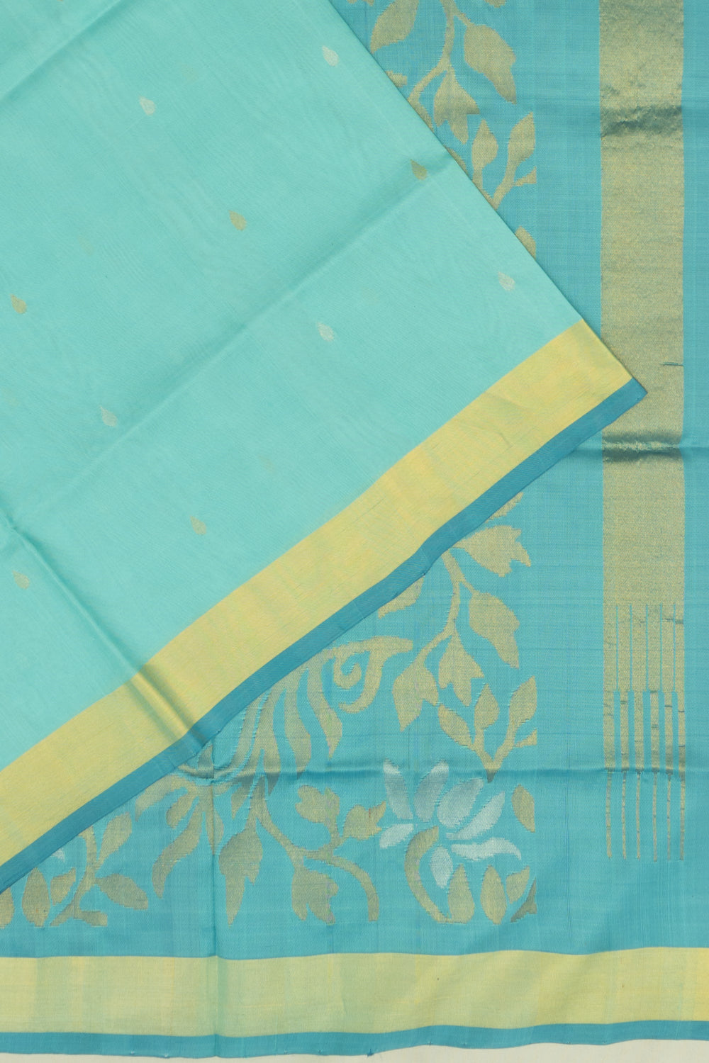 Uppada Silk Butta Sea Blue Saree With Jamdani Pallu