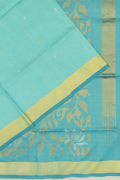 Uppada Silk Butta Sea Blue Saree With Jamdani Pallu