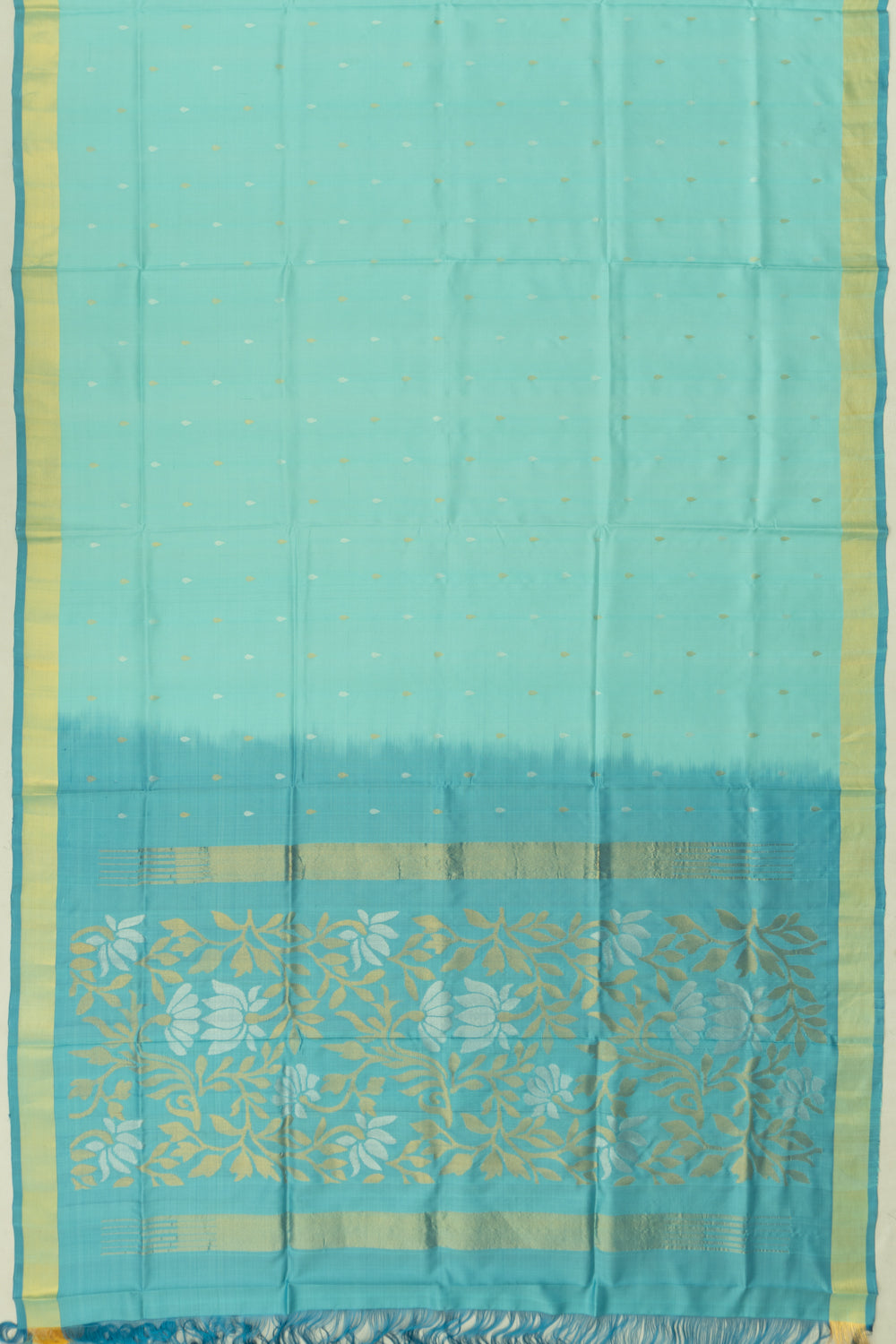 Uppada Silk Butta Sea Blue Saree With Jamdani Pallu