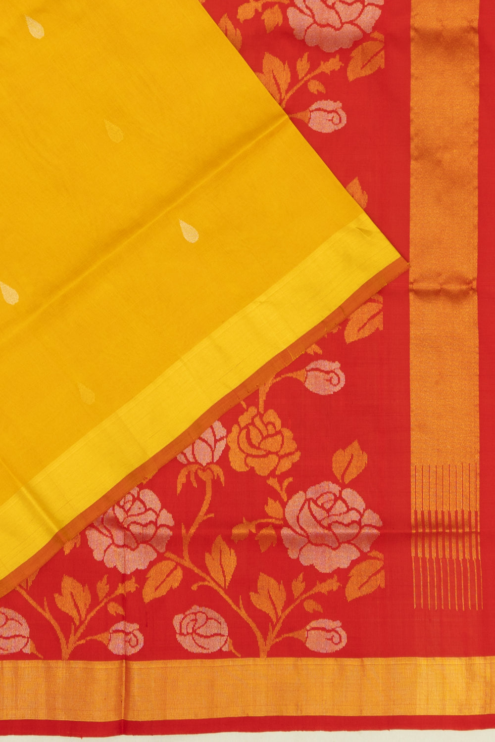Uppada Silk Butta Yellow Saree With Jamdani Pallu
