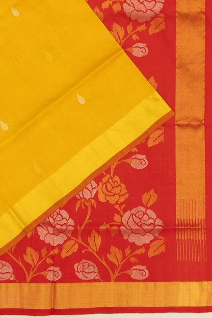 Uppada Silk Butta Yellow Saree With Jamdani Pallu