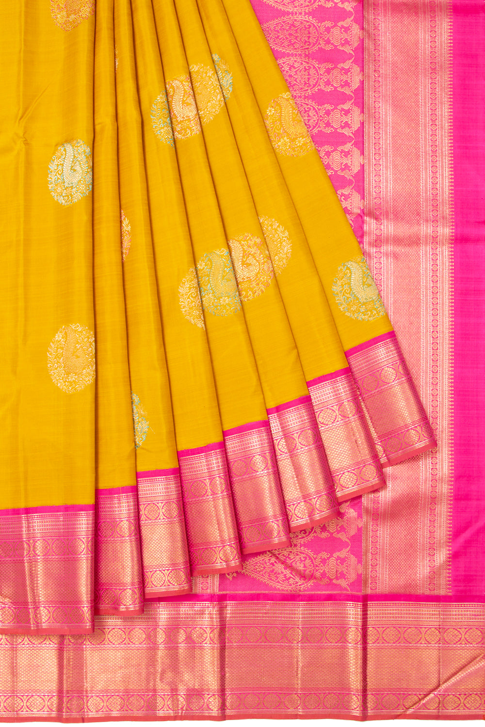 Kanchipuram Silk Butta Mustard Yellow Saree