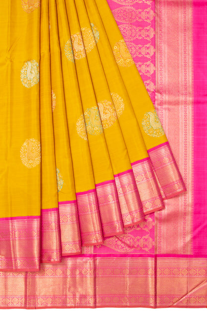 Kanchipuram Silk Butta Mustard Yellow Saree