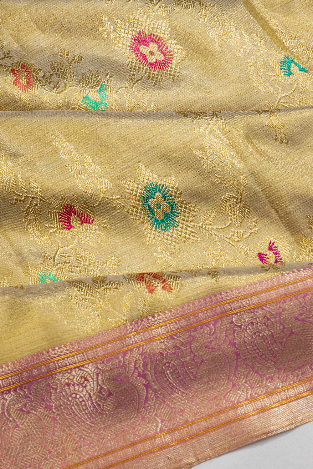Kanchipuram Silk Tissue Jaal Gold Saree
