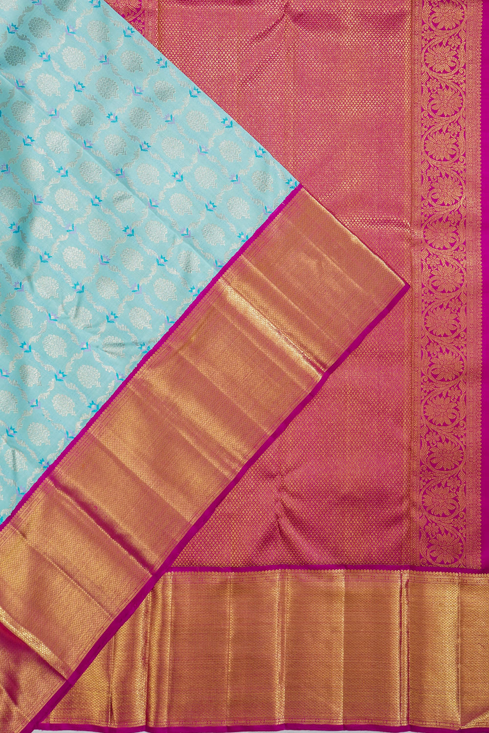 Kanchipuram Silk Checks And Butta Sky Blue Saree