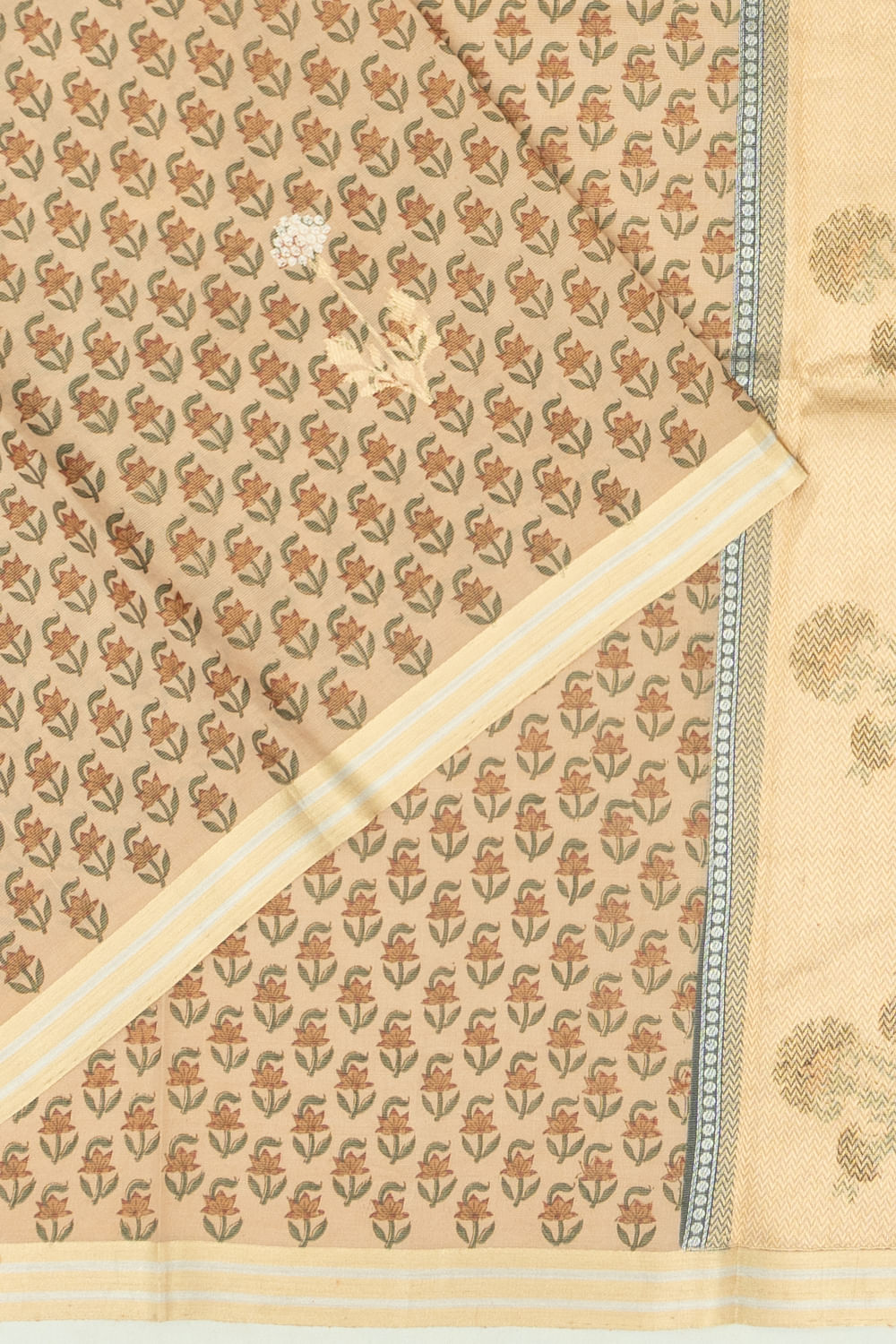 Banarasi Katan Silk Tissue Floral Printed And Butta Cream Sa