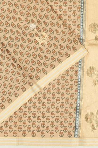 Banarasi Katan Silk Tissue Floral Printed And Butta Cream Sa