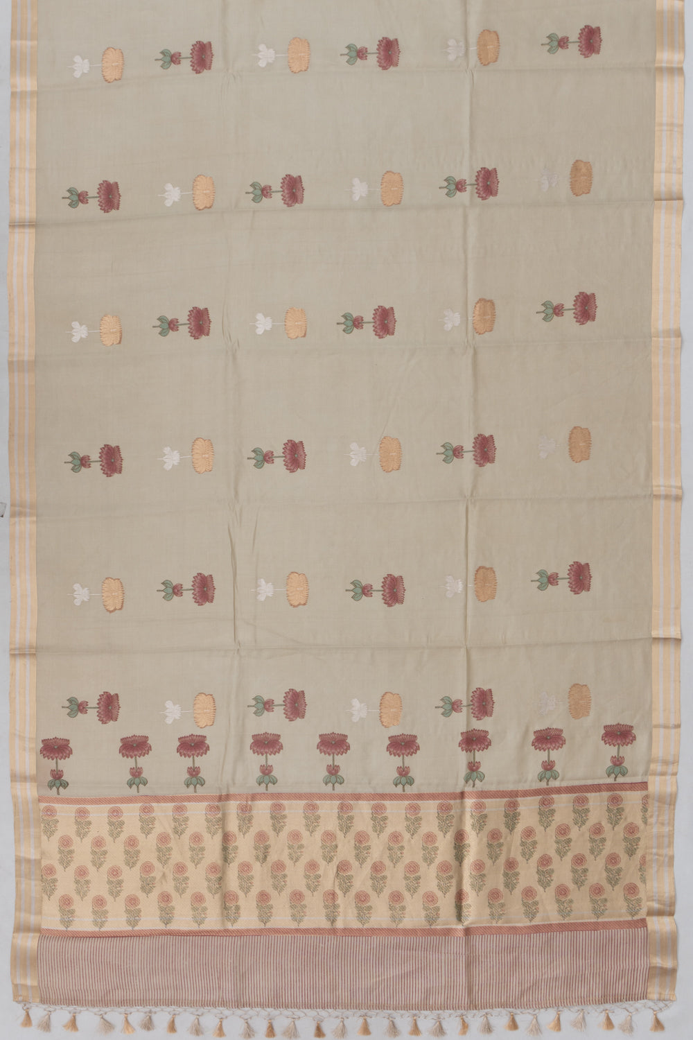 Banarasi Katan Silk Tissue Butta Grey Saree