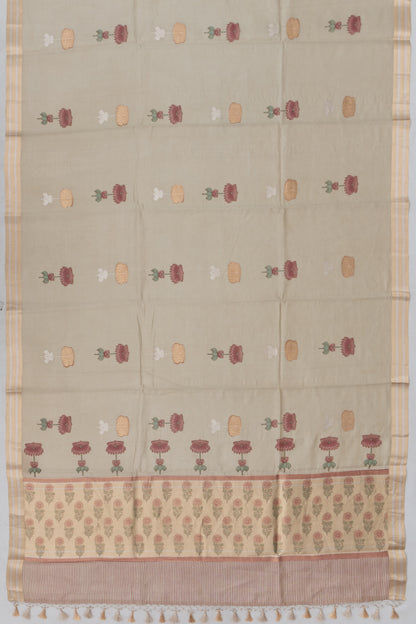 Banarasi Katan Silk Tissue Butta Grey Saree