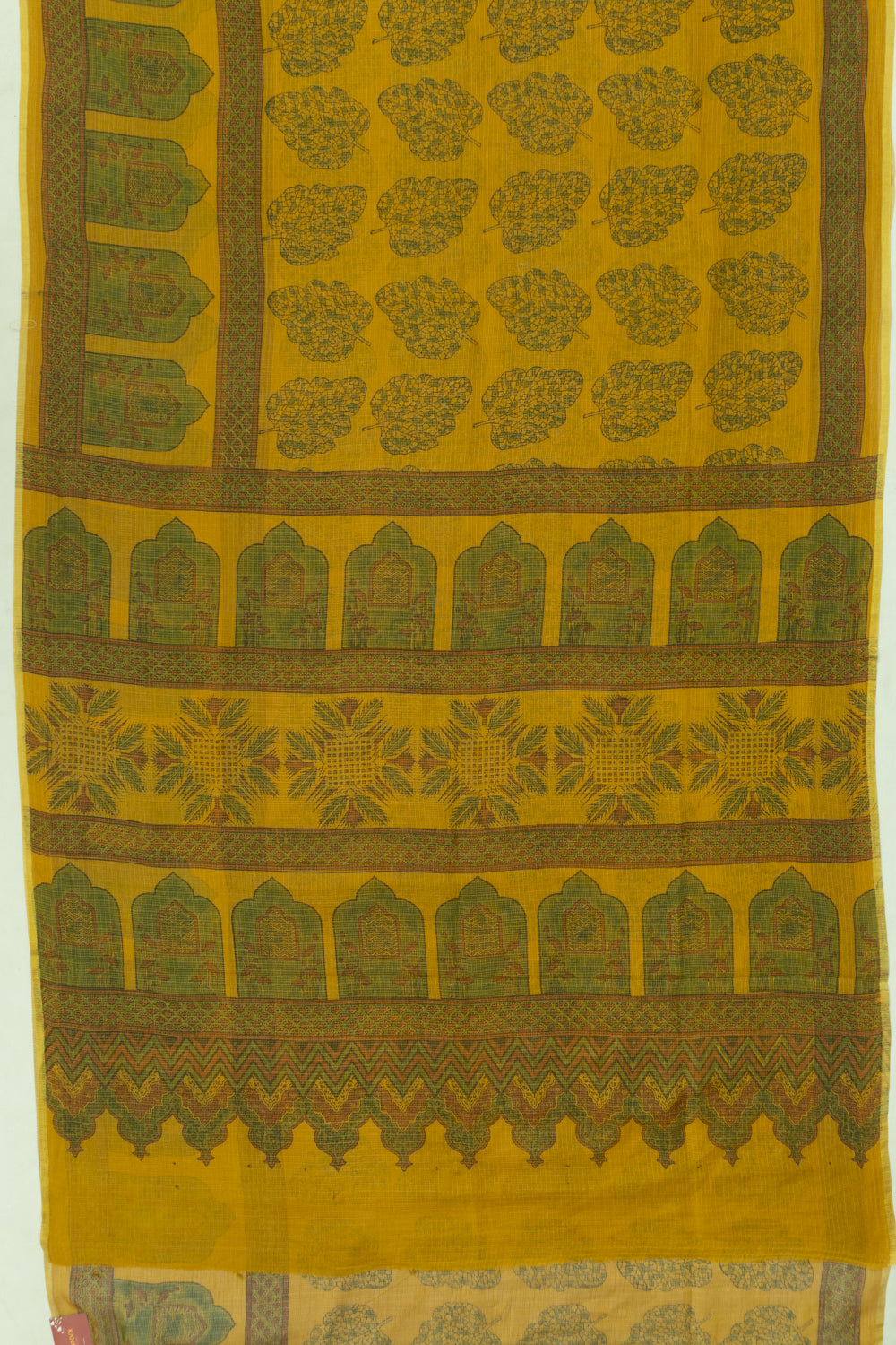 Kota Cotton Ajrak Printed Yellow Saree