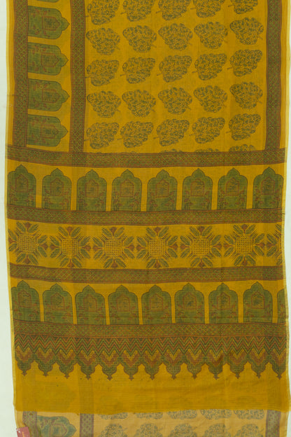 Kota Cotton Ajrak Printed Yellow Saree