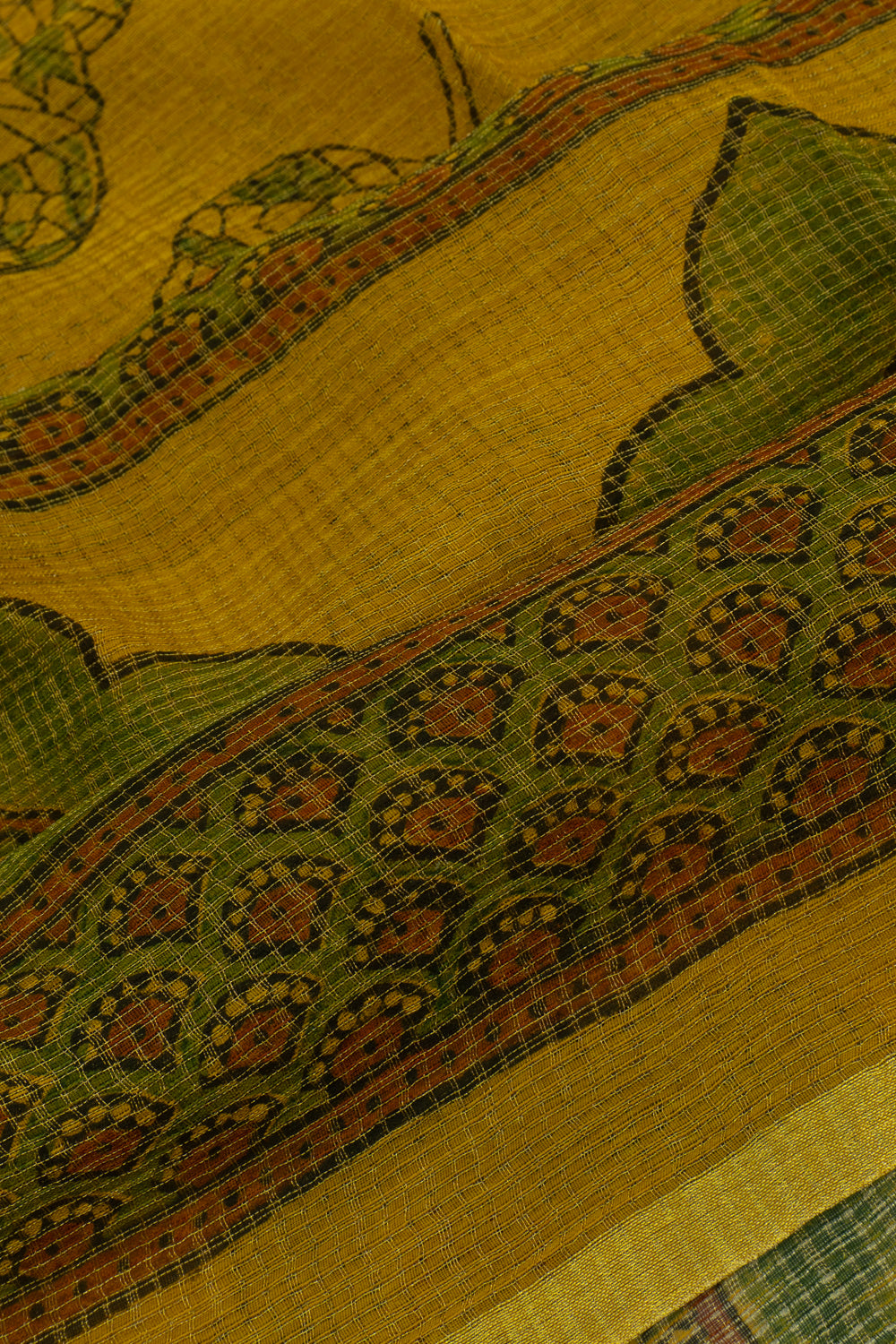 Kota Cotton Ajrak Printed Yellow Saree