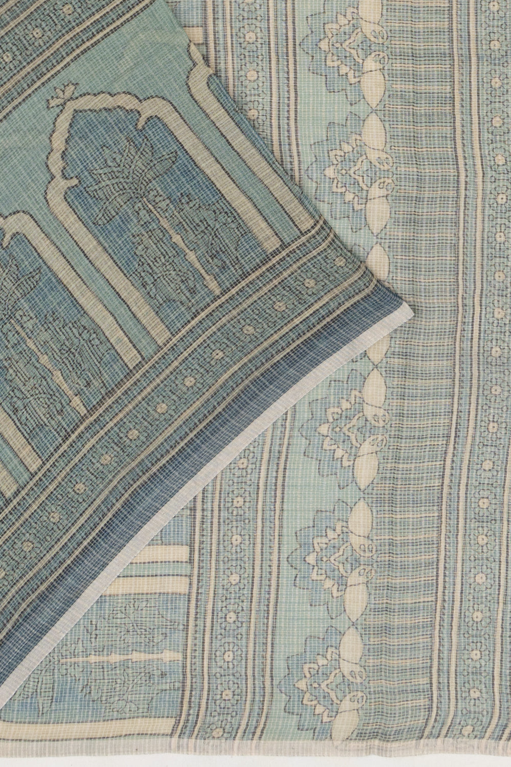 Kota Cotton Ajrak Printed Pastel Blue Saree