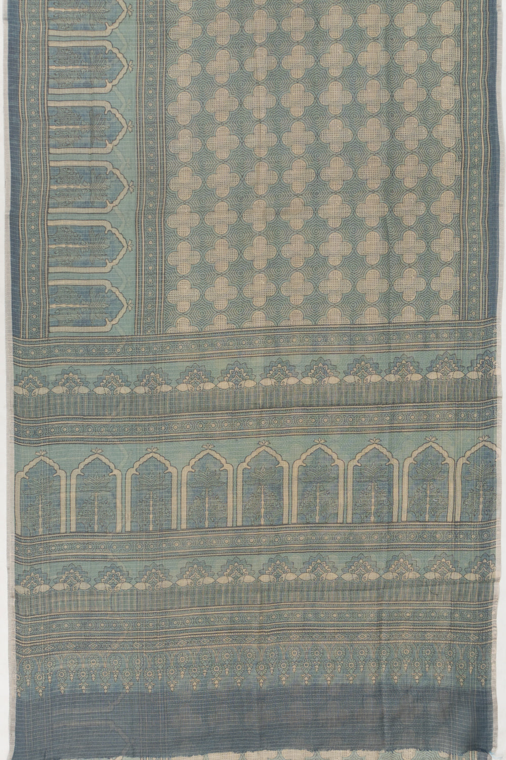 Kota Cotton Ajrak Printed Pastel Blue Saree