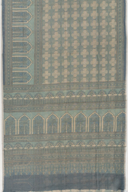 Kota Cotton Ajrak Printed Pastel Blue Saree