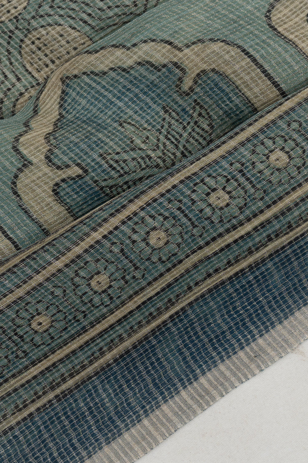 Kota Cotton Ajrak Printed Pastel Blue Saree