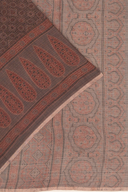 Kota Cotton Ajrak Printed Brown Saree