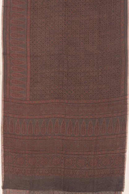 Kota Cotton Ajrak Printed Brown Saree