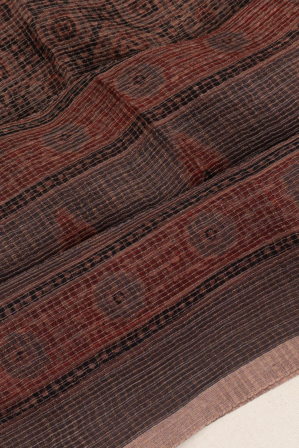 Kota Cotton Ajrak Printed Brown Saree
