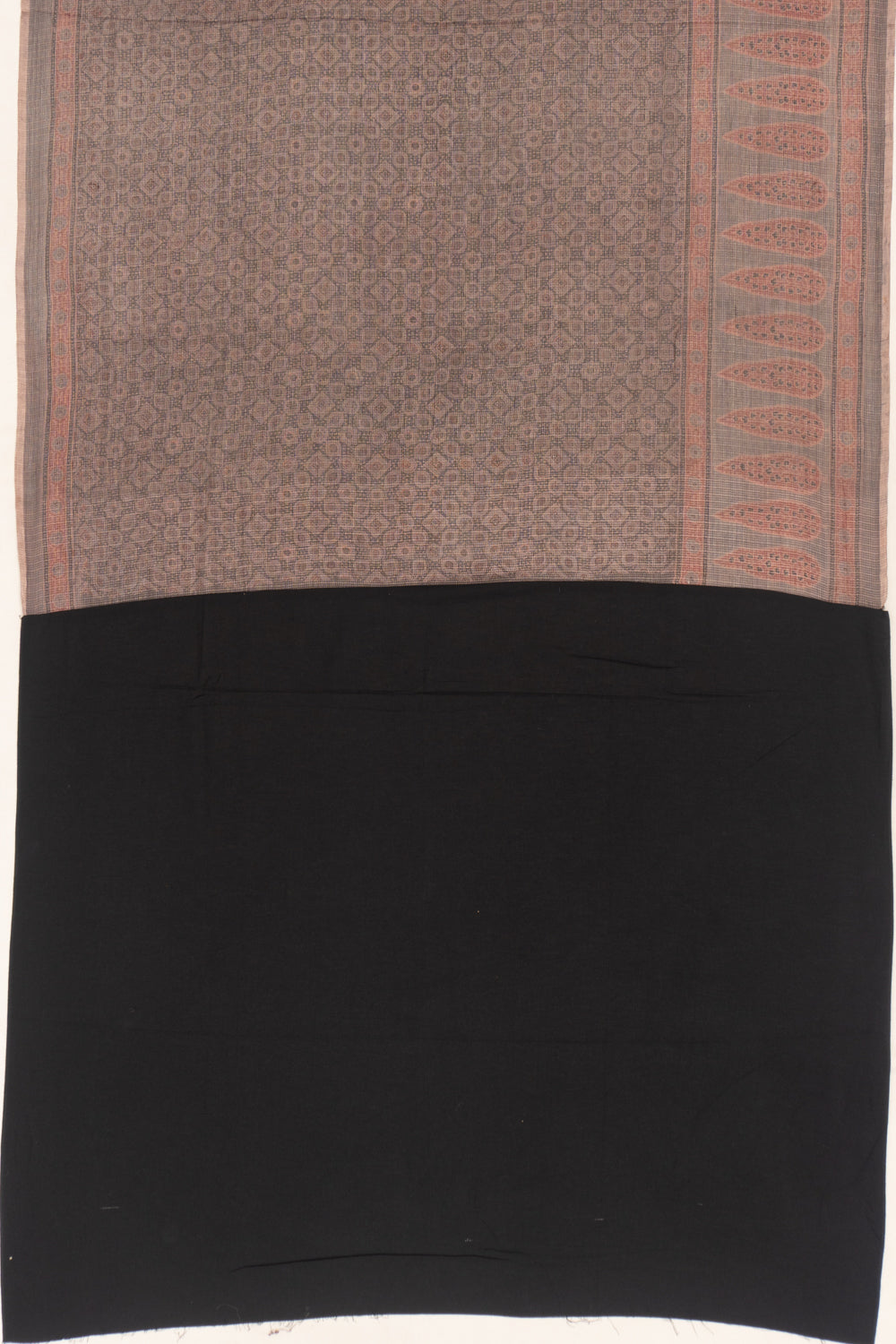 Kota Cotton Ajrak Printed Brown Saree