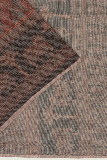 Kota Cotton Ajrak Printed Brown Saree