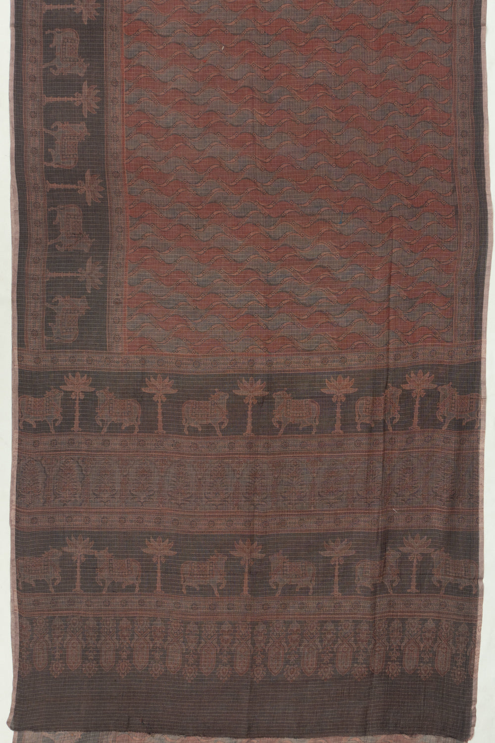 Kota Cotton Ajrak Printed Brown Saree