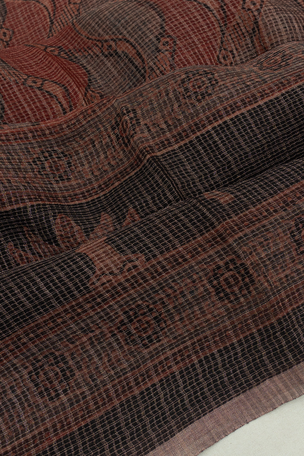 Kota Cotton Ajrak Printed Brown Saree