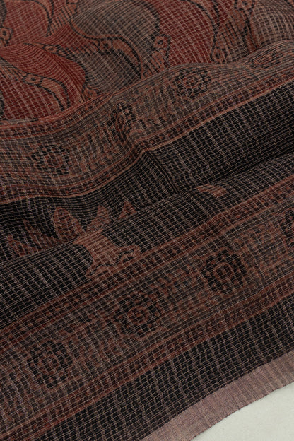 Kota Cotton Ajrak Printed Brown Saree