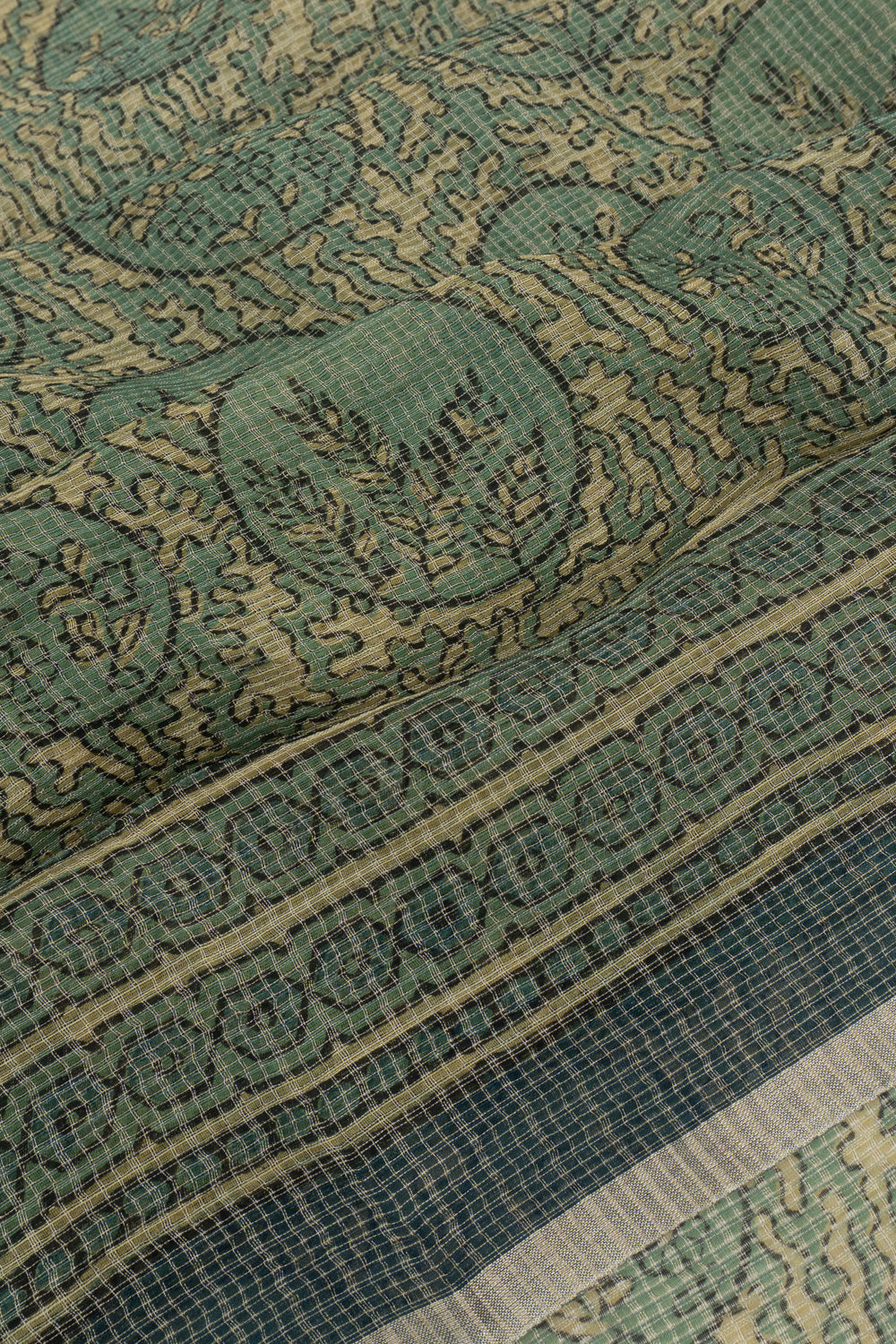 Kota Cotton Ajrak Printed Pastel Green Saree