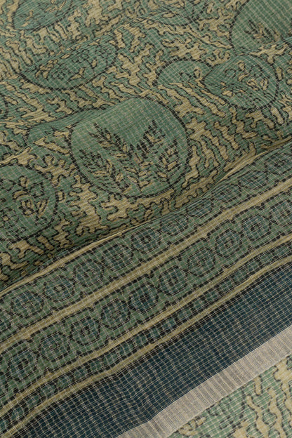 Kota Cotton Ajrak Printed Pastel Green Saree