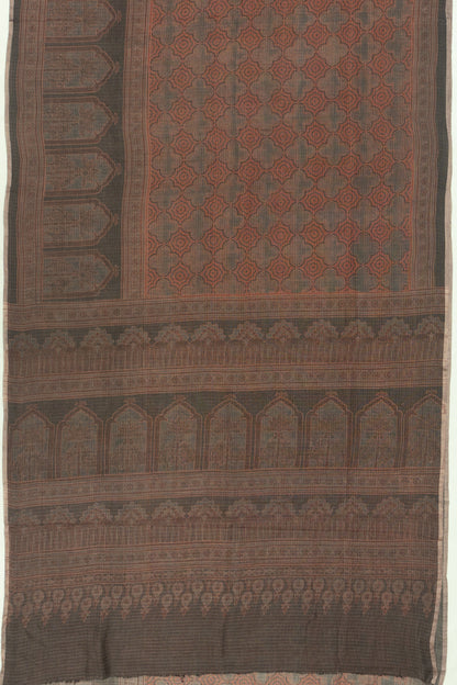 Kota Cotton Ajrak Printed Brown Saree