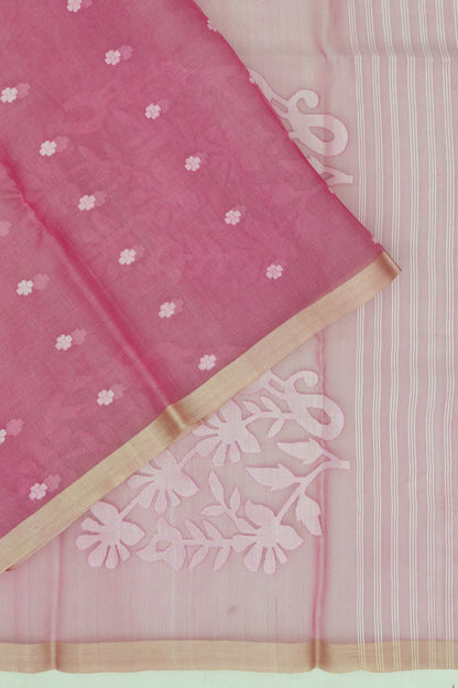 Dhakai Kora Organza Jamdani Butta Pink Saree