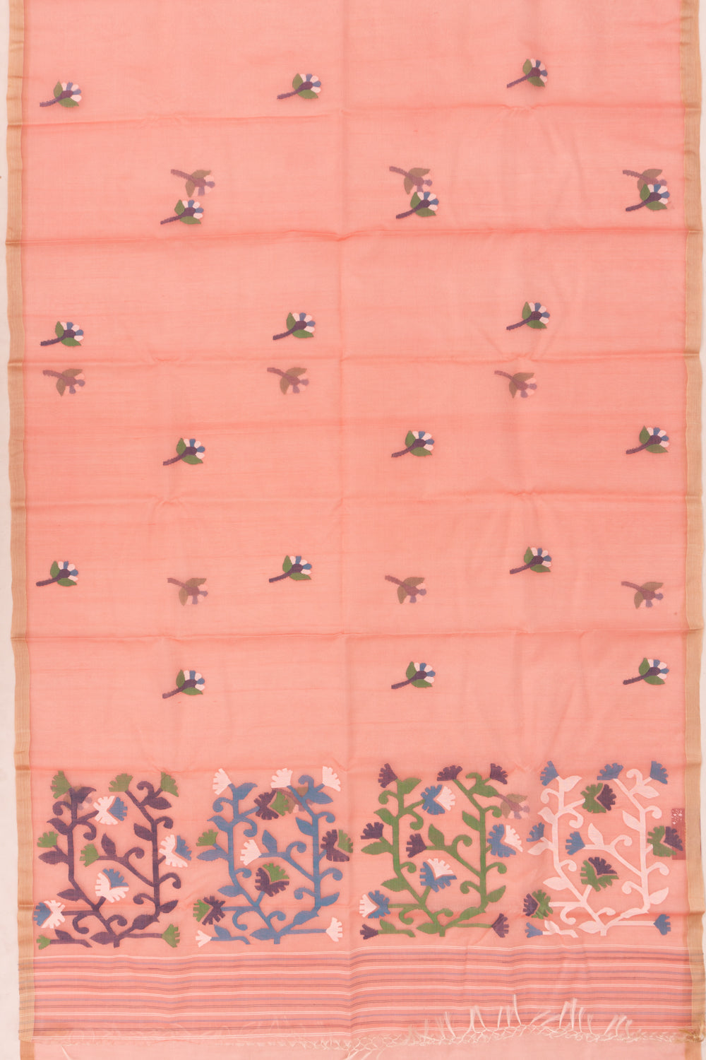 Dhakai Kora Organza Jamdani Butta Peach Saree