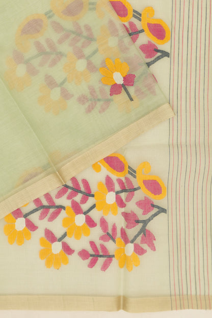 Dhakai Kora Organza Jamdani Butta Pastel Green Saree