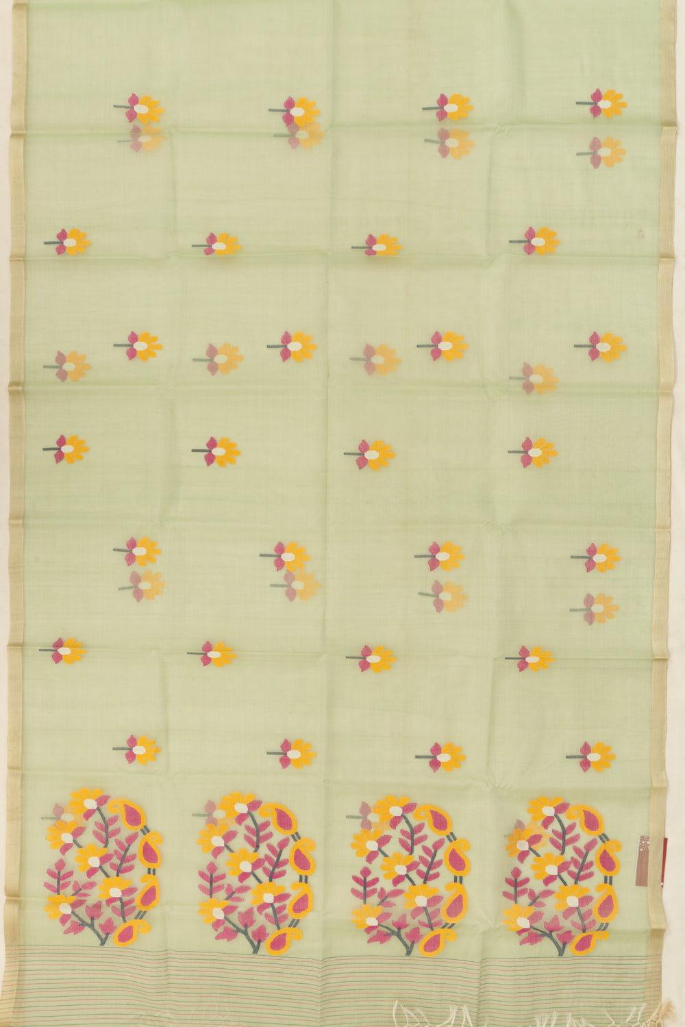 Dhakai Kora Organza Jamdani Butta Pastel Green Saree