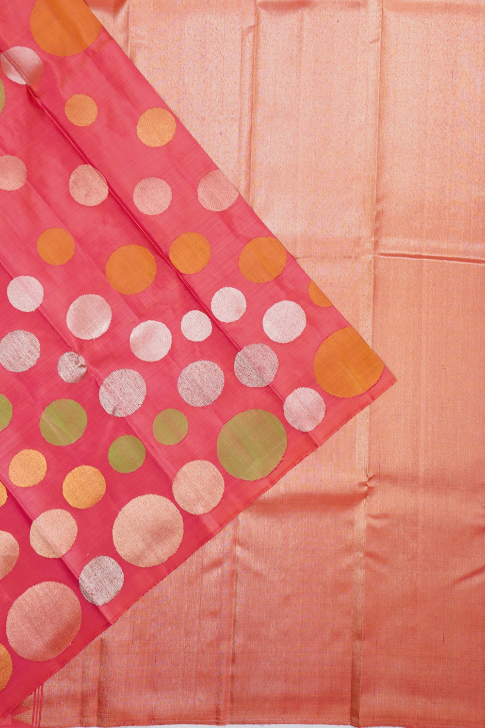Kanchipuram Silk Polka Dot Butta Dual Tone Pink And Orange Saree 1214490622