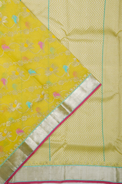 Zari Kota Cotton All Over Jaal Lemon Yellow Saree