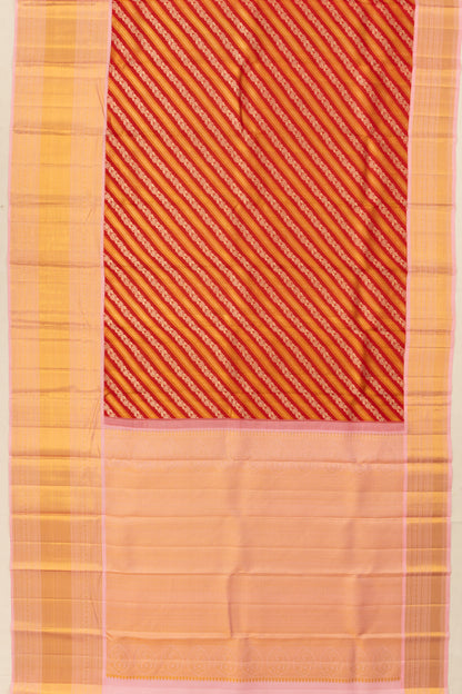 Kanchipuram Silk Diagonal Lines With Floral Jaal Red Saree