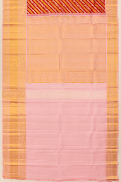 Kanchipuram Silk Diagonal Lines With Floral Jaal Red Saree