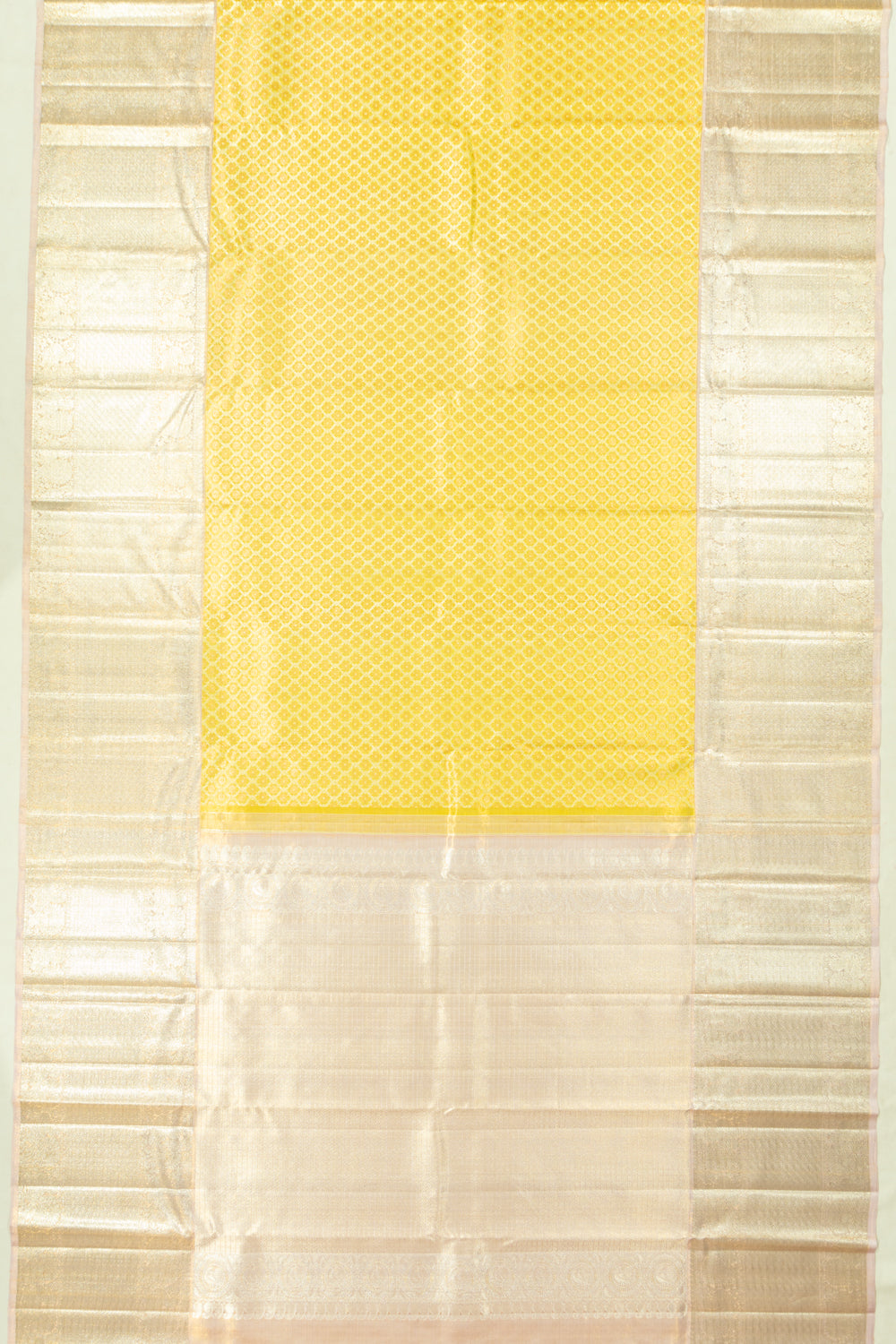 Kanchipuram Silk Tissue Jaal And Butta Yellow Saree