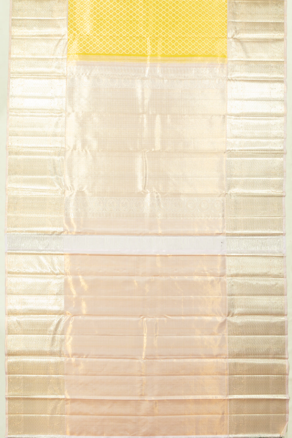 Kanchipuram Silk Tissue Jaal And Butta Yellow Saree